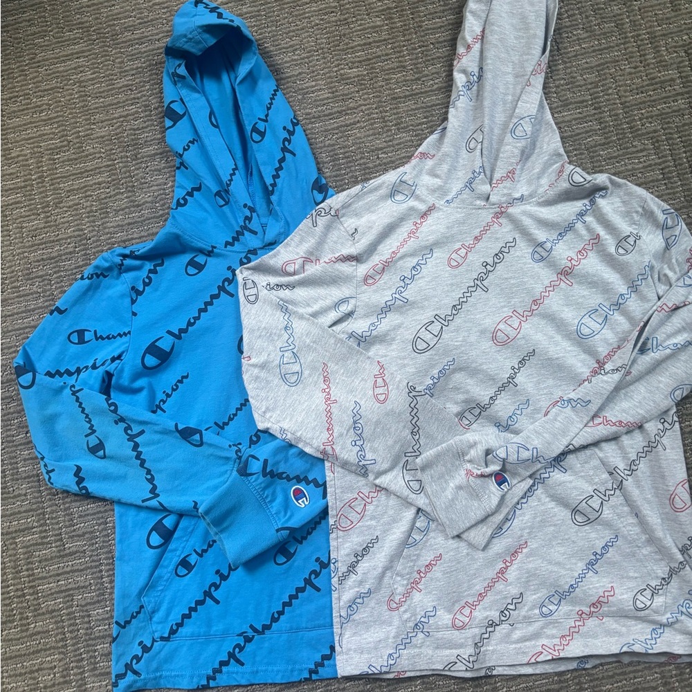 Champion Kids' Blue and Gray Logo Hoodies Set